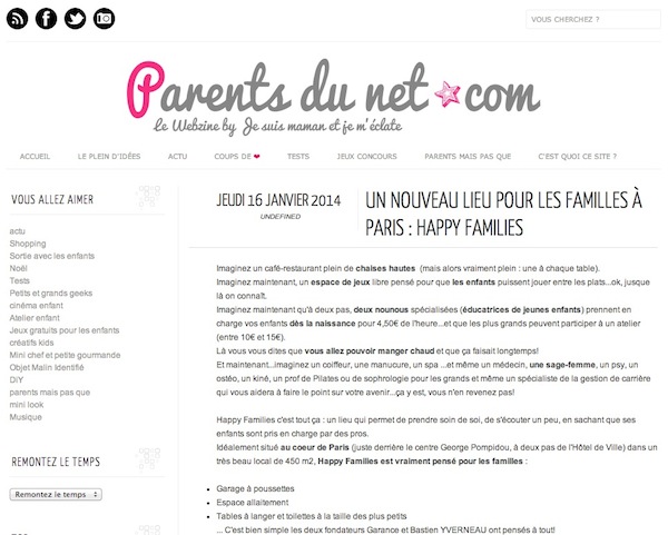 Happy Families - article Les Parents du Net
